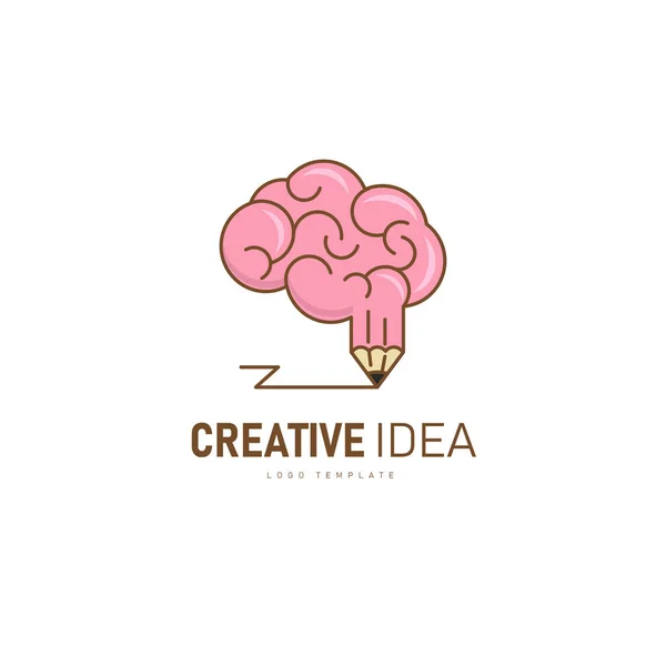Logo del cerebro creativo. Cerebro y Lápiz Forma como una idea creativa . — Vector de stock