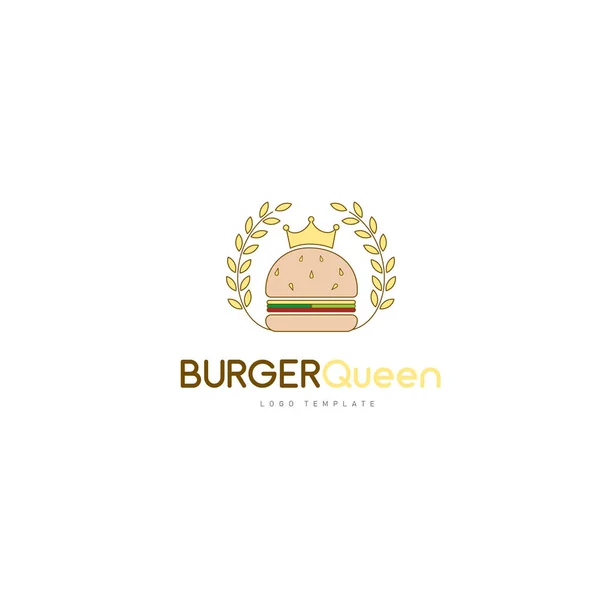 Queen Burger λογότυπο με Burger φορούν μια βασίλισσα στέμμα κατάλληλο για Re — Διανυσματικό Αρχείο
