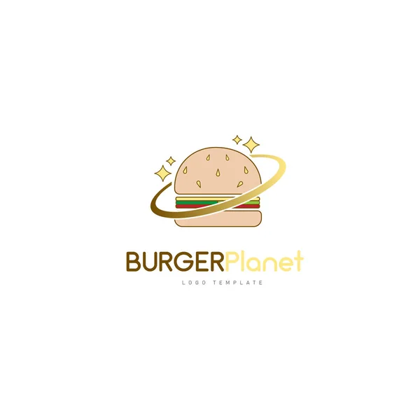 패스트 푸드 레스토랑 로고에 대한 햄버거 플래닛 로고 기호 — 스톡 벡터