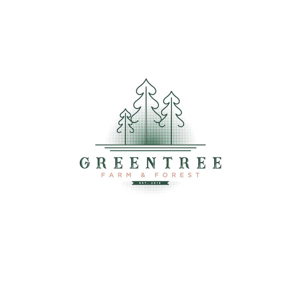 Logo clasic de epocă verde copac cu copac și jumătatea tonului Backgroun — Vector de stoc