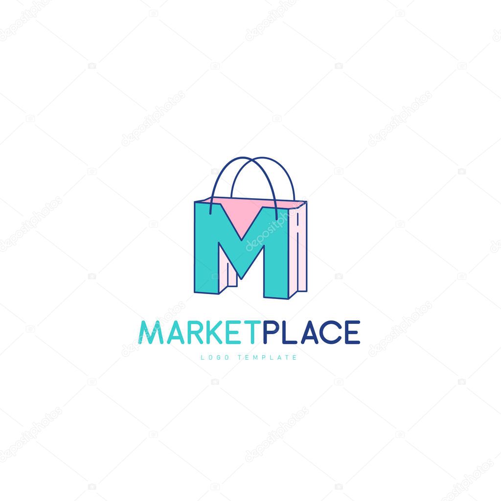 Elegant Letter M symbol, market Place logo Concept