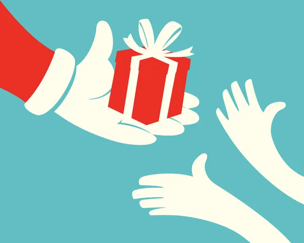 Close Van Hand Van Kerstman Met Rode Doos Van Gift — Stockvector