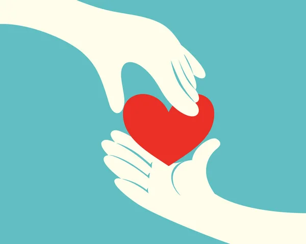 Κοντινό Πλάνο Του Χέρι Δίνοντας Μια Κόκκινη Καρδιά Ένα Άλλο — Διανυσματικό Αρχείο