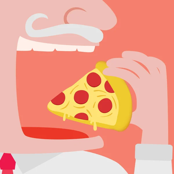 Primer plano de un hombre comiendo una pizza — Vector de stock