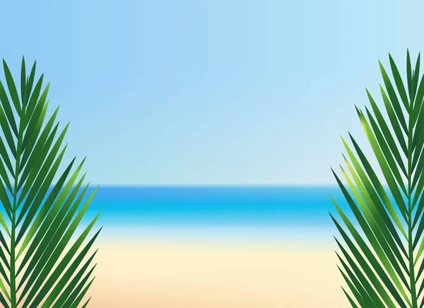 Plajă frumoasă cu ilustrație vectorială din frunze de nucă de cocos — Vector de stoc