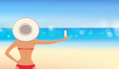 Seksi kız plajda selfie çekmek