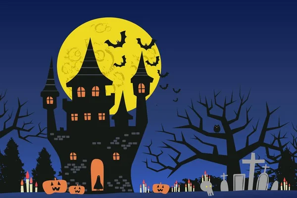 Halloween theme with big moon night — Stock Vector