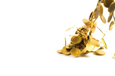 Arka plan, iş para altın para üzerinde beyaz izole düşen ve kavram fikir Finans.