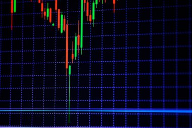 Mum sopa graph grafiği boğa noktası veya EUR'daki aşağı hareket noktası, borsa veya borsa ticaret, yatırım ve finansal kavramı fiyat trendi aşağı veya yukarı eğilim gösteren göstergesi ile. ince odak.