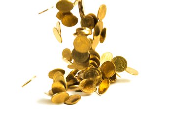 Arka plan, iş para altın para üzerinde beyaz izole düşen ve kavram fikir Finans.