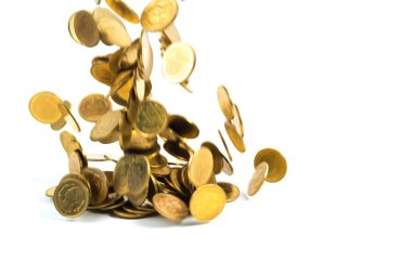 Arka plan, iş para altın para üzerinde beyaz izole düşen ve kavram fikir Finans.