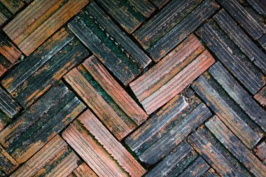 Eski tuğla parke kaldırım, eski eski kırmızı tuğla grunge kat parça arka plan, yüzey üzerinde