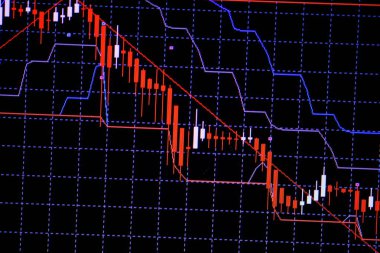 Mum sopa graph grafiği boğa noktası veya EUR'daki aşağı hareket noktası, borsa veya borsa ticaret, yatırım ve finansal kavramı fiyat trendi aşağı veya yukarı eğilim gösteren göstergesi ile. ince odak.