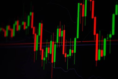Mum sopa graph grafiği boğa noktası veya EUR'daki aşağı hareket noktası, borsa veya borsa ticaret, yatırım ve finansal kavramı fiyat trendi aşağı veya yukarı eğilim gösteren göstergesi ile. ince odak.