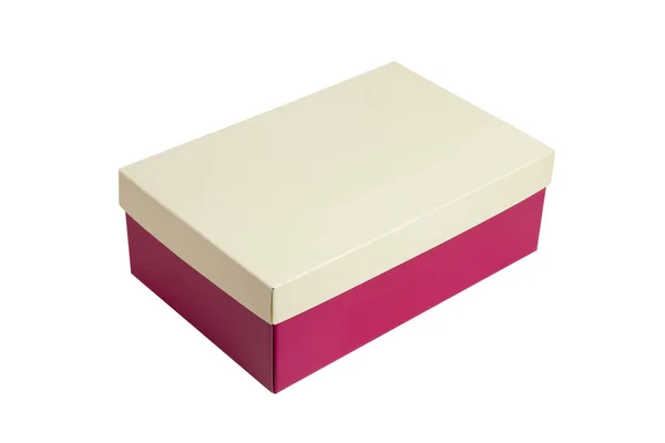 ピンク シューズ ボックス靴やスニーカーの製品包装モックアップ 白い背景で隔離のベージュふた付き クリッピング パスと — ストック写真