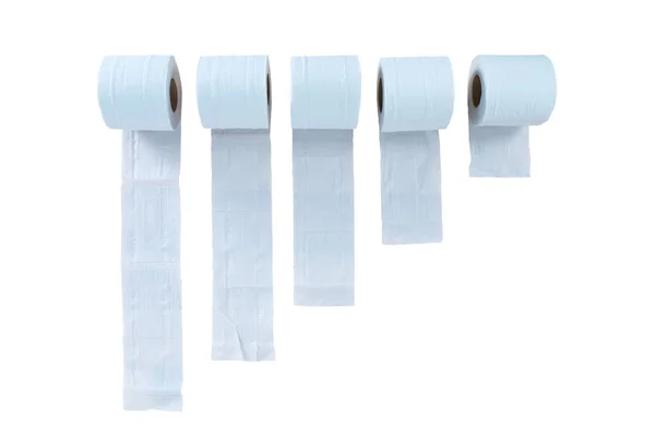 Fünf Weiße Taschentücher Papier Oder Rolle Toilettenpapier Isoliert Auf Weißem — Stockfoto