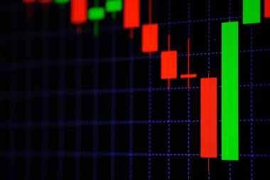 Mum sopa graph grafiği boğa noktası veya EUR'daki aşağı hareket noktası, borsa veya borsa ticaret, yatırım ve finansal kavramı fiyat trendi aşağı veya yukarı eğilim gösteren göstergesi ile. ince odak.