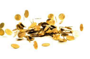 Arka plan, iş para altın para üzerinde beyaz izole düşen ve kavram fikir Finans.