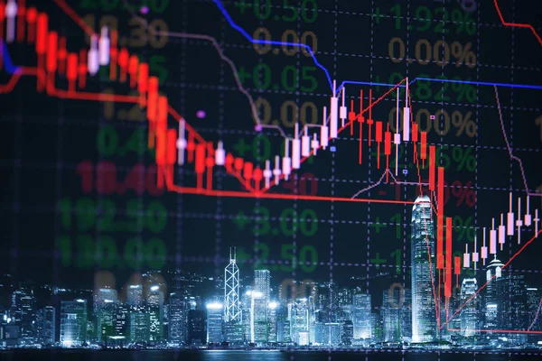 Double Exposure Candle Stick Graph Chart Indicator Stock Market Price — Stock Photo, Image