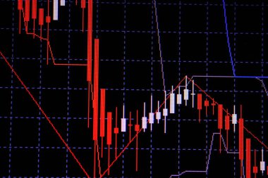 Mum sopa graph grafiği boğa noktası veya EUR'daki aşağı hareket noktası, borsa veya borsa ticaret, yatırım ve finansal kavramı fiyat trendi aşağı veya yukarı eğilim gösteren göstergesi ile. ince odak.