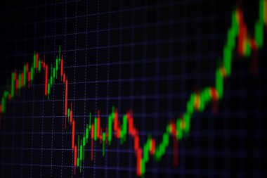 Mum sopa graph grafiği boğa noktası veya EUR'daki aşağı hareket noktası, borsa veya borsa ticaret, yatırım ve finansal kavramı fiyat trendi aşağı veya yukarı eğilim gösteren göstergesi ile. ince odak.