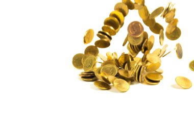 Arka plan, iş para altın para üzerinde beyaz izole düşen ve kavram fikir Finans.