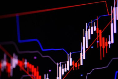 Mum sopa graph grafiği boğa noktası veya EUR'daki aşağı hareket noktası, borsa veya borsa ticaret, yatırım ve finansal kavramı fiyat trendi aşağı veya yukarı eğilim gösteren göstergesi ile. ince odak.