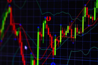 Mum çubuk grafik grafik boğa noktası veya EUR'daki aşağı hareket noktası, borsa veya borsa ticaret, yatırım ve finansal kavramı fiyat trendi aşağı veya yukarı eğilim gösteren gösterge ile.