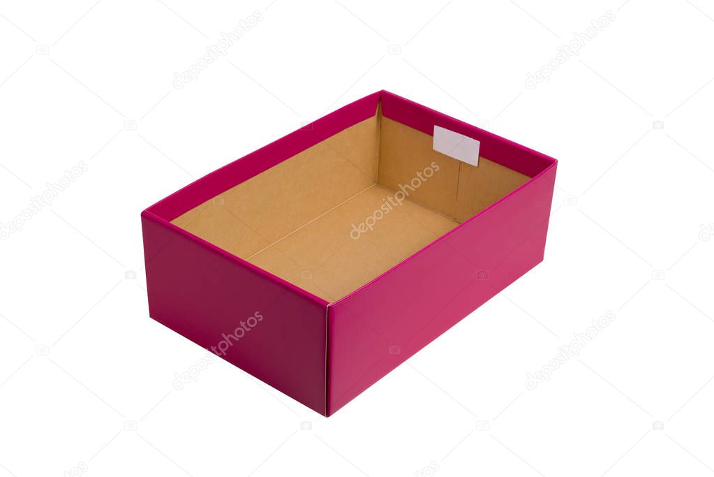 Pink shoes box for shoe or sneaker product packaging mockup, isolated on white background. with clipping path.