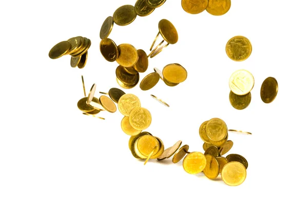 Movimiento Caída Moneda Oro Moneda Voladora Dinero Lluvia Aislado Fondo — Foto de Stock