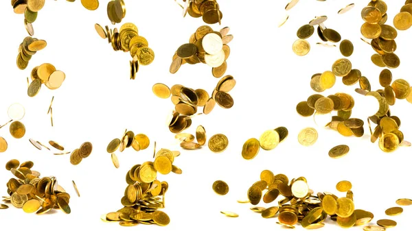 Багато Золотих Монет Руках Білому Тлі Бізнес Фінансова Інвестиційна Концепція — стокове фото