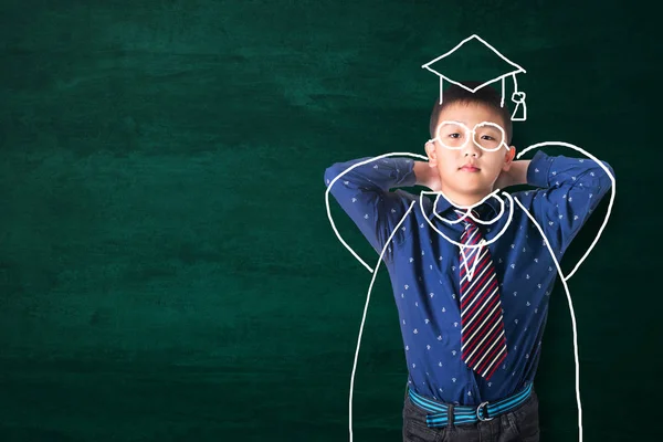 Asian Kid Imagine His Graduated Day Hand Drawn Graduate Dress — Stock Photo, Image