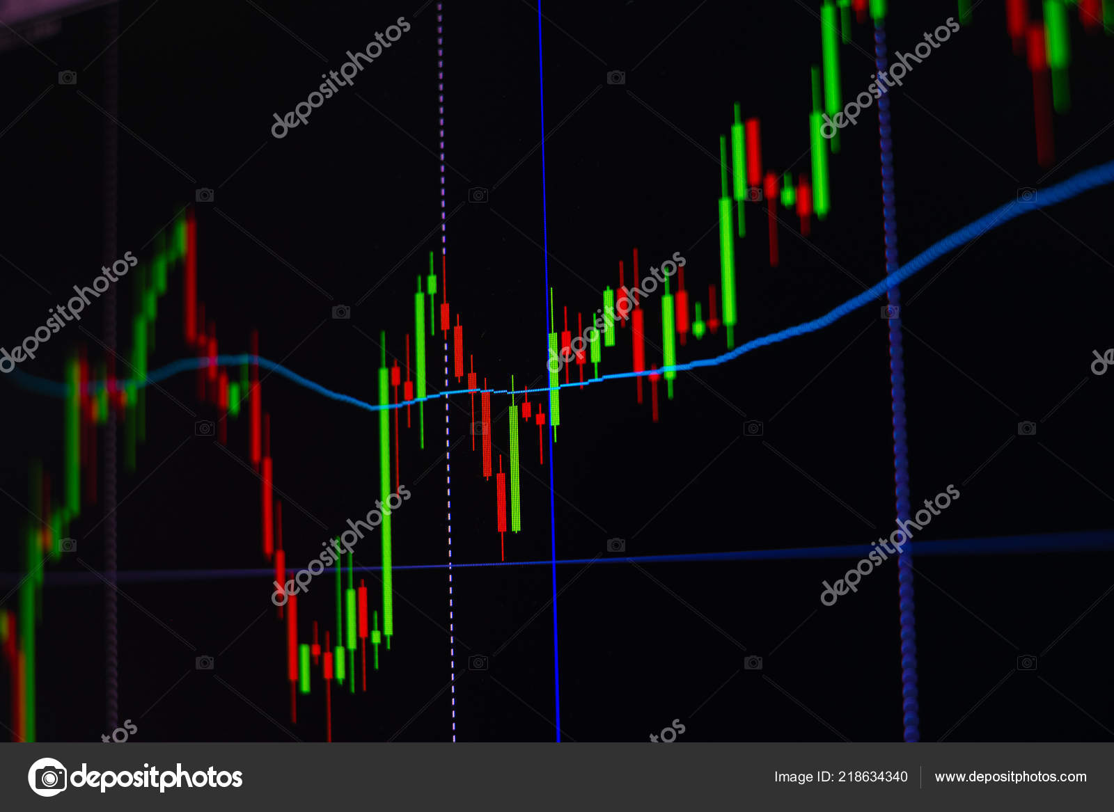 带指示器的蜡烛棒图图表显示看涨点或看跌点股票市场或股票交易投资和金融概念的上涨趋势或下跌趋势——图库图片© pookpiik #