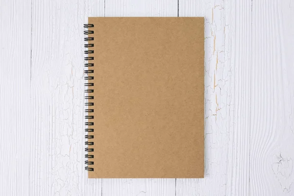 Notebook Wood Table Top View Copy Space Menu Mockup — Stock Photo, Image