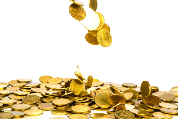 Altın sikke, sikke, uçan düşen yağmur para beyaz arka plan, iş ve mali servet izole ve kar kavramı fikir alabilir.