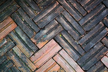 Eski tuğla parke kaldırım, eski eski kırmızı tuğla grunge kat parça arka plan, yüzey üzerinde