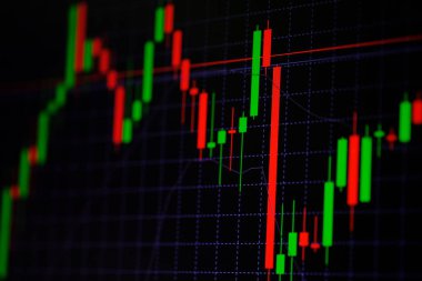 Mum sopa graph grafiği boğa noktası veya EUR'daki aşağı hareket noktası, borsa veya borsa ticaret, yatırım ve finansal kavramı fiyat trendi aşağı veya yukarı eğilim gösteren göstergesi ile. ince odak.