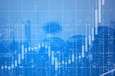 Mum çubuk grafik grafik boğa noktası veya EUR'daki aşağı hareket noktası, borsa veya borsa ticaret, yatırım ve finansal kavramı fiyat trendi aşağı veya yukarı eğilim gösteren gösterge ile.