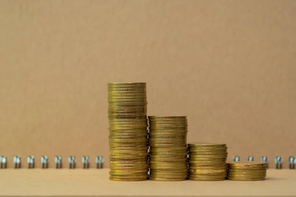 Step of coins stack on notebook paper with copy space for add text, financial and business planning concept idea.