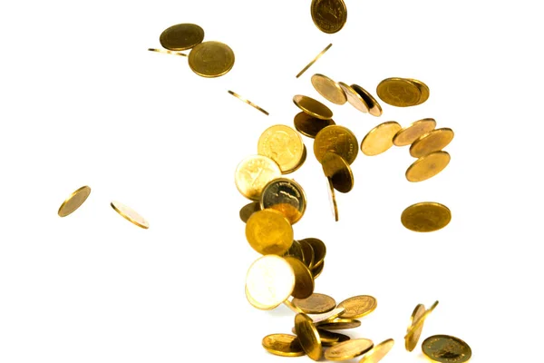 Movimiento Caída Moneda Oro Moneda Voladora Dinero Lluvia Aislado Fondo — Foto de Stock