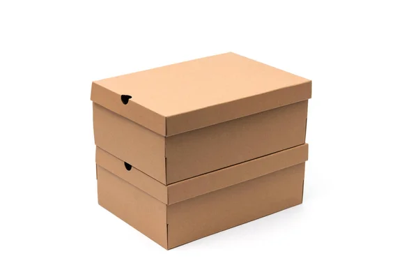 Hnědé Boty Kartonové Krabice Víkem Pro Boty Nebo Tenisky Makety — Stock fotografie