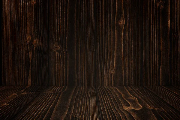 Grunge 暗木背景墙和地板 木的纹理 显示的背景下 把产品放在地板上 — 图库照片
