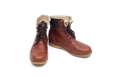 Erkek kahverengi deri çizme, Erkek ayakkabı moda beyaz arka plan üzerinde izole.