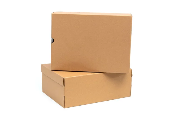 Brown Cardboard Shoes Box Lid Shoe Sneaker Product Packaging Mockup — Stock Photo, Image