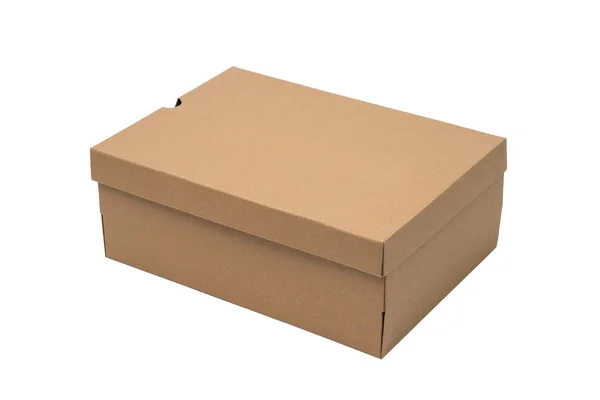 棕色纸板鞋盒与盖子为鞋或运动鞋产品包装模型 查出在白色背景与剪裁路径 — 图库照片