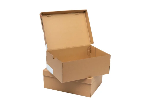 Kahverengi Karton Ayakkabı Kutusu Için Kırpma Yolu Ile Beyaz Arka — Stok fotoğraf
