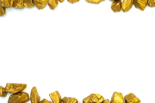 A pile of gold nuggets or gold ore on white background, precious stone or lump of golden stone, financial and business concept idea.