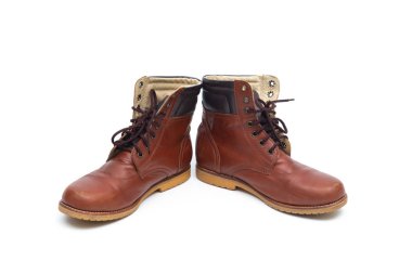 Erkek kahverengi deri çizme, Erkek ayakkabı moda beyaz arka plan üzerinde izole.