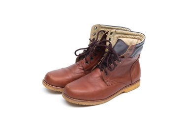 Erkek kahverengi deri çizme, Erkek ayakkabı moda beyaz arka plan üzerinde izole.