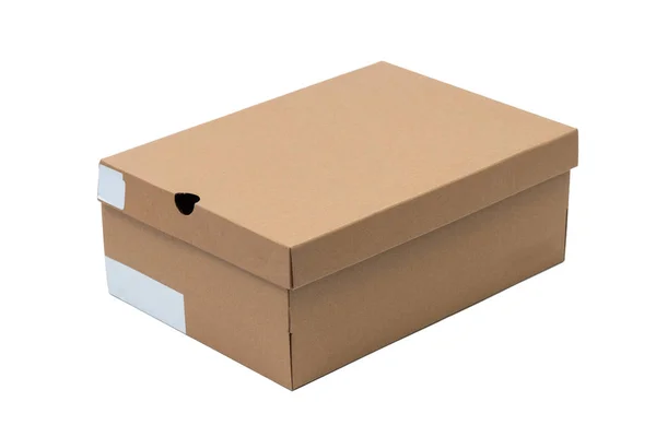 Kahverengi Karton Ayakkabı Kutusu Için Kırpma Yolu Ile Beyaz Arka — Stok fotoğraf